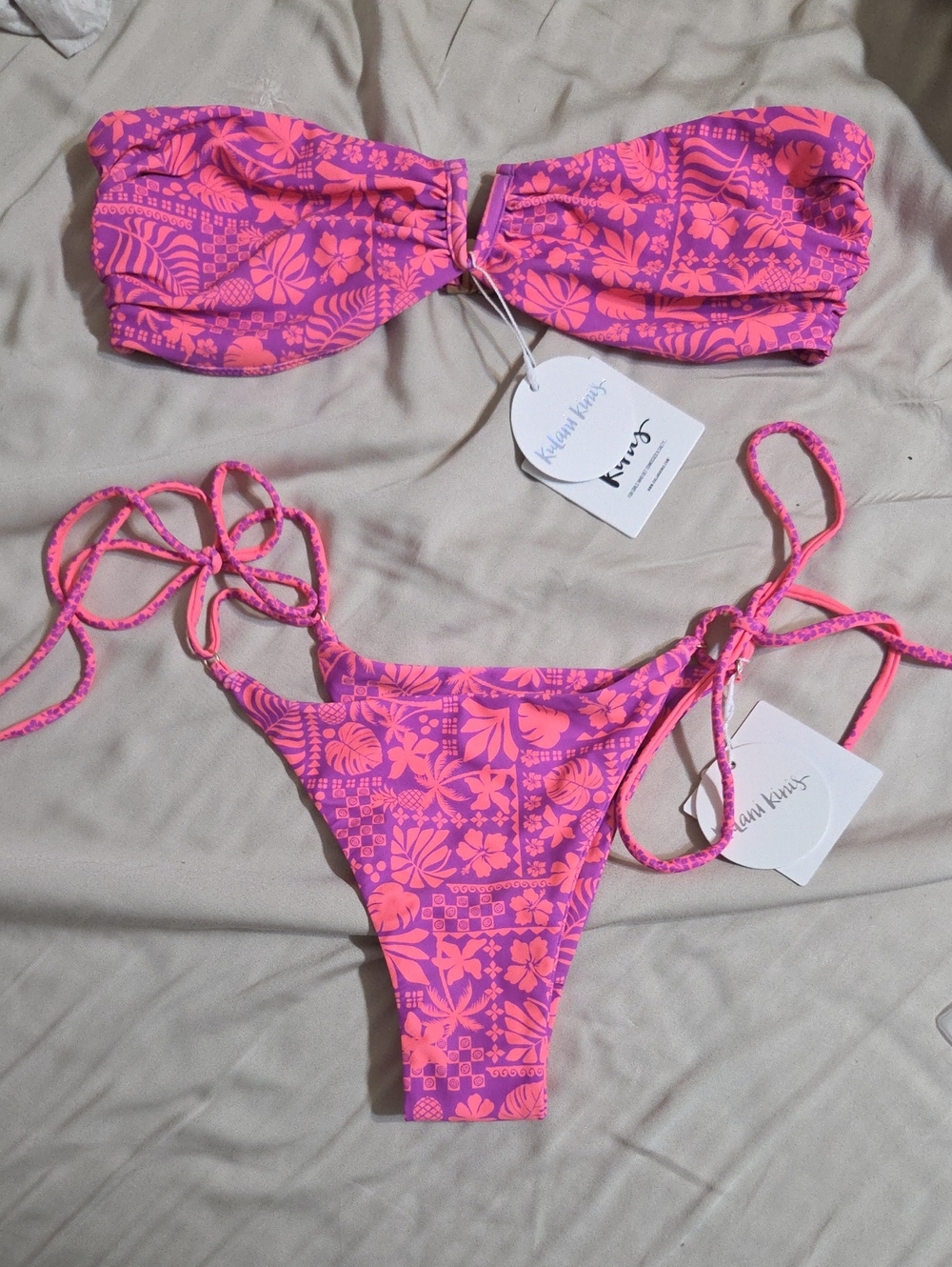 Kulani Kinis Hot Pink & Purple Floral Bandeau Bikini Set